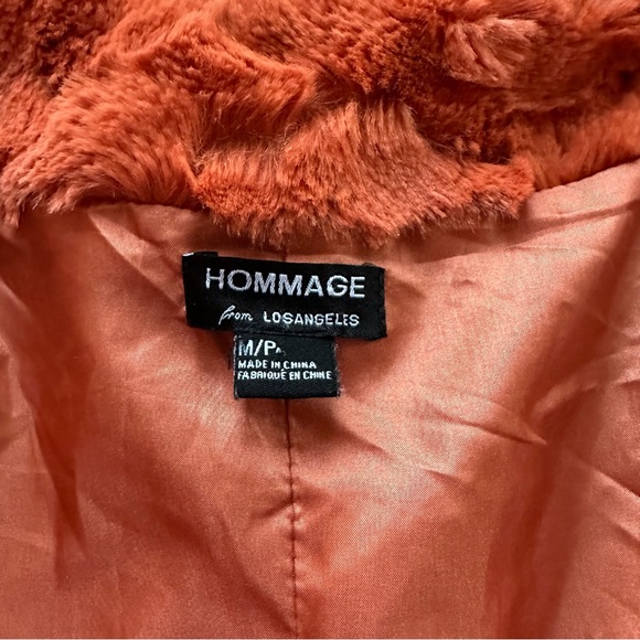 HOMMAGE FROM LOS ANGELES FAUX FUR CROPPED BURNT ORANGE RUST CAPLET JACKET. Sz MP - Picture 8 of 10